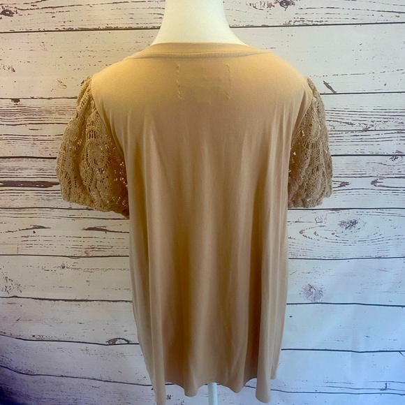 Cupio Tan Embroidered Sleeve Top XL – Boho Neutral Chic Versatile Everyday - Picture 4 of 7